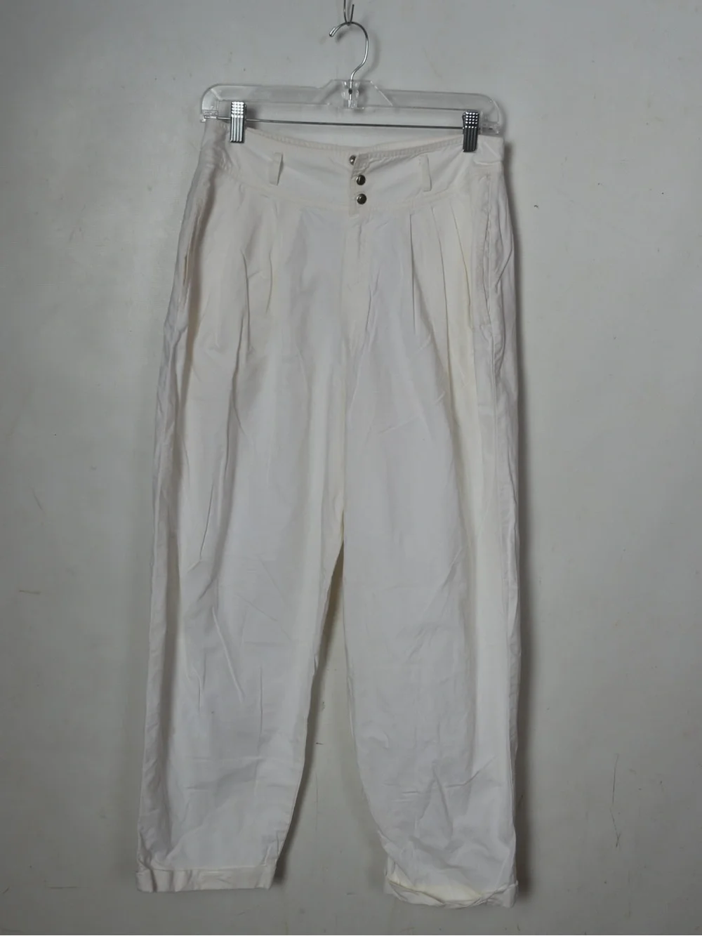 Men's Cream Pleated Chinos with Button Waist